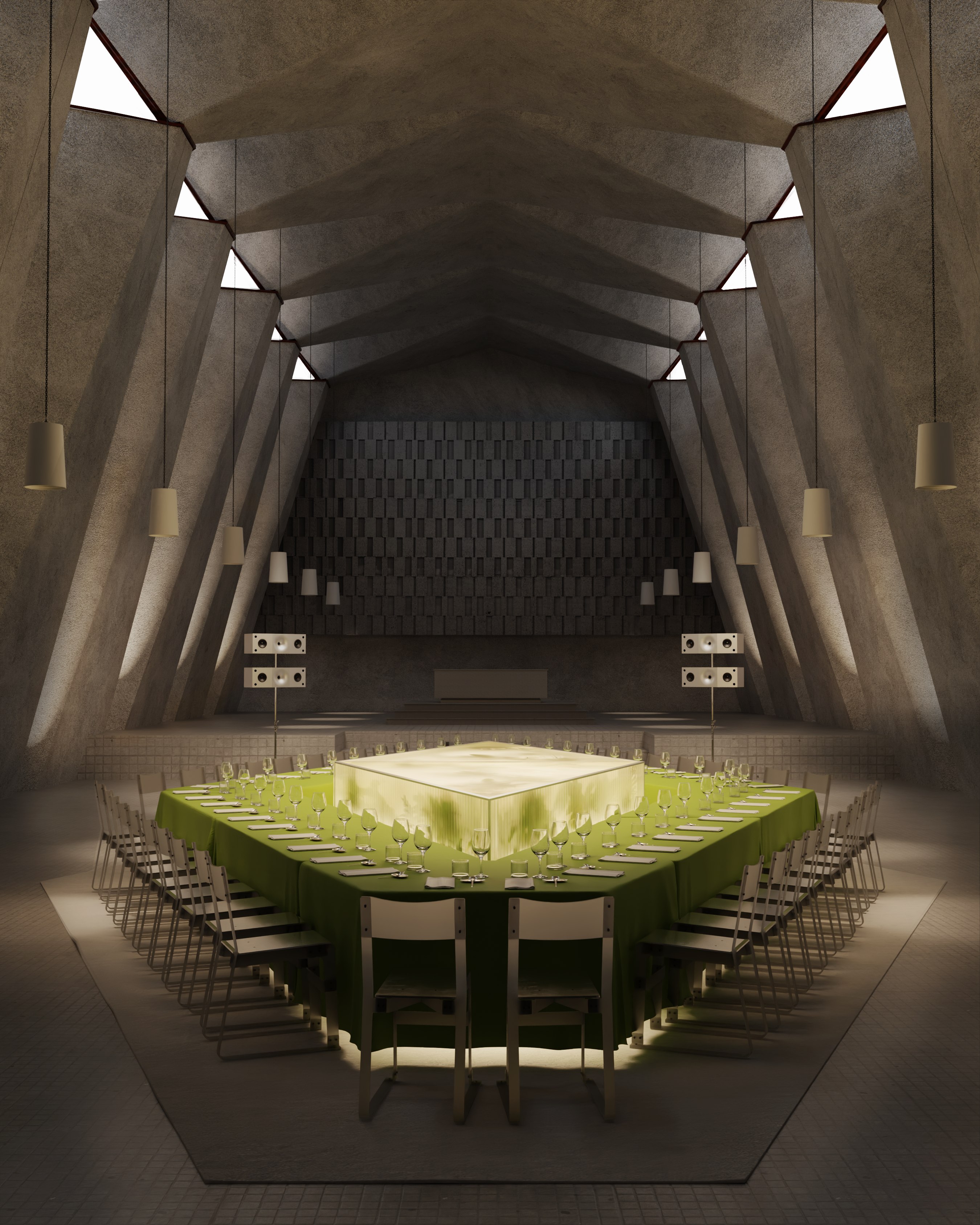 Efflorescence project, chapel evening architectural render