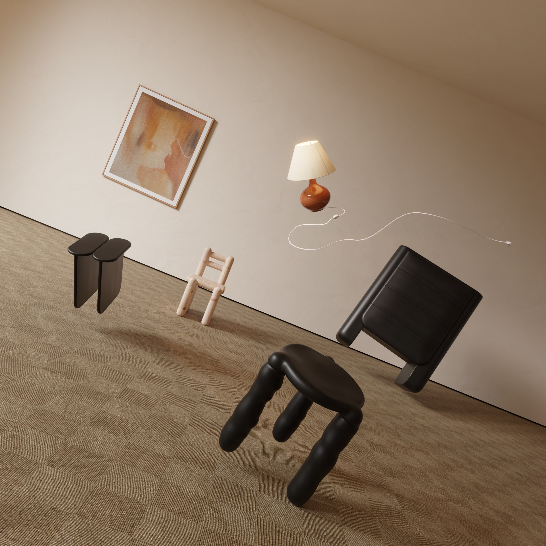 Loïc interior scene, angled view render