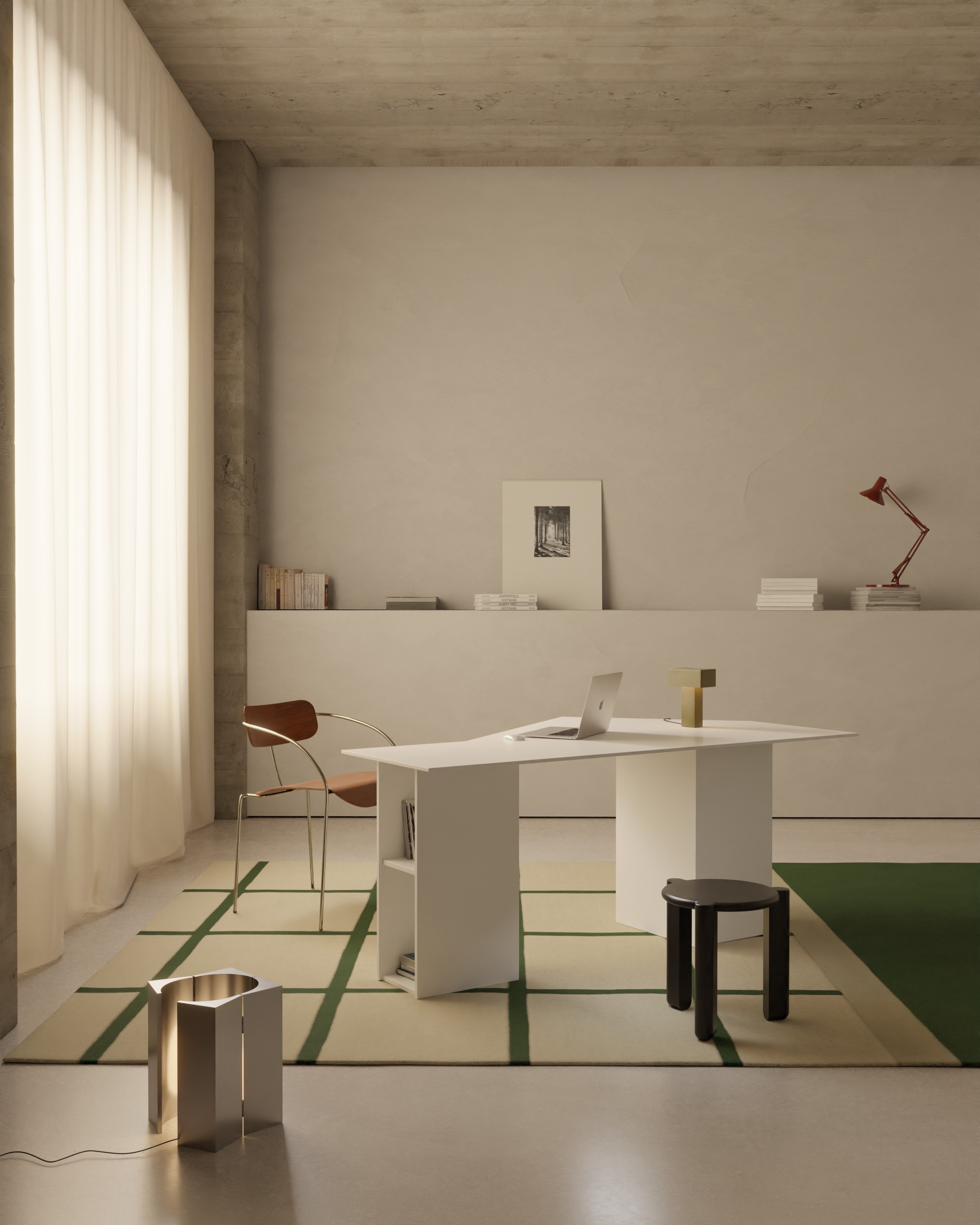 Slim Chair in chrome, interior scene rendering
